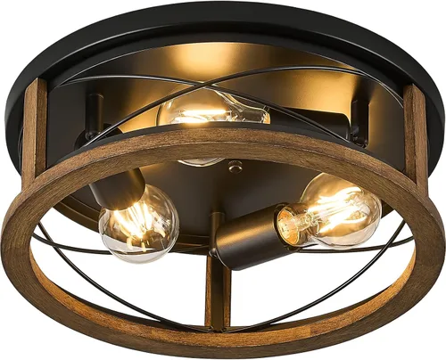 Miniatura 9 de Luces de granja, lámpara de techo industrial negra de montaje empotrado, lámpara de techo para pasillo, dormitorio, cocina, entrada, 2 luces