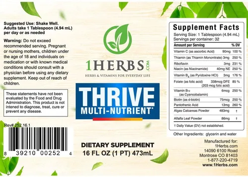 Miniatura 2 de Thrive - Suplemento multivitamínico líquido multivitamínico – Complejo de vitamina B 8 en 1 de alta potencia, vitaminas y minerales líquidos