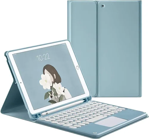 Miniatura 7 de Funda para teclado para Galaxy Tab S10 Lite/ S10 FE/S9FE/S9/S8 /S7, teclado desmontable con trackpad, funda tipo folio delgada con soporte para Azul
