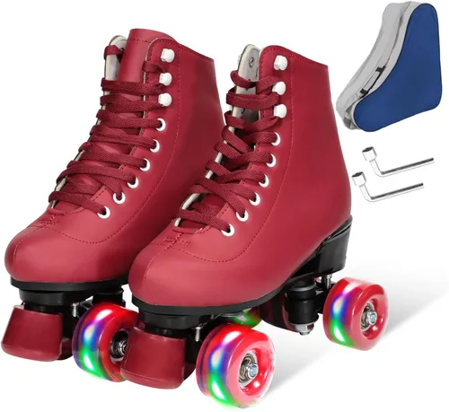 Wiwiy Patines de Rodillo para Mujeres y Hombres - Cuatro Patines de Cuatro Ruedas Brillantes Ajustables para Uso en Interiores y Exteriores