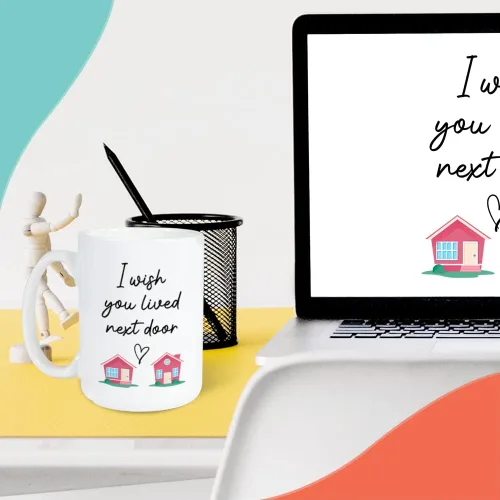 Miniatura 6 de Taza con texto en inglés "I Wish You Lived Next Door de 15 onzas", idea de regalo significativa para larga distancia Miss You cumpleaños, mejor