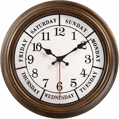 Miniatura 17 de 45MinST Reloj de pared grande vintage de 13 pulgadas rojo-marrón, de cuarzo, funciona con batería, movimiento silencioso y preciso sin tictac con 13