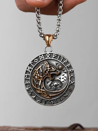 Miniatura 3 de HAQUIL Viking Necklace, Skoll Hati Wolf Pendant, Viking Jewelry Gift for Men and Women
