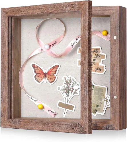 Miniatura 10 de Marco de caja de sombra pequeña de 5 x 5 con parte trasera de lino, resistente vitrina de memoria de flores, imágenes, medallas y más, color negro