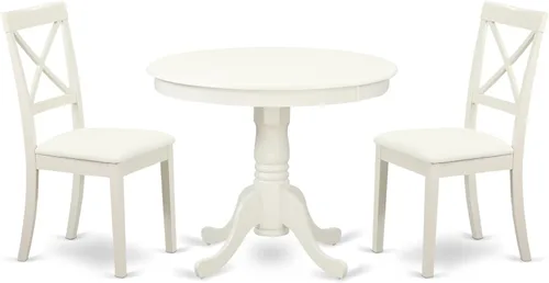 Miniatura 11 de East West Furniture ANBO3-CAP-C Juego de mesa de cocina de 3 piezas para espacios pequeños contiene una mesa de comedor redonda con pedestal y 2