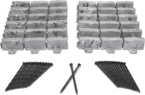 EasyFlex Bordes para Paisajismo sin Excavación con Espigas de Anclaje, Borde de Jardín Decorativo de Aspecto de Piedra de 2.7 Pulgadas de Altura,