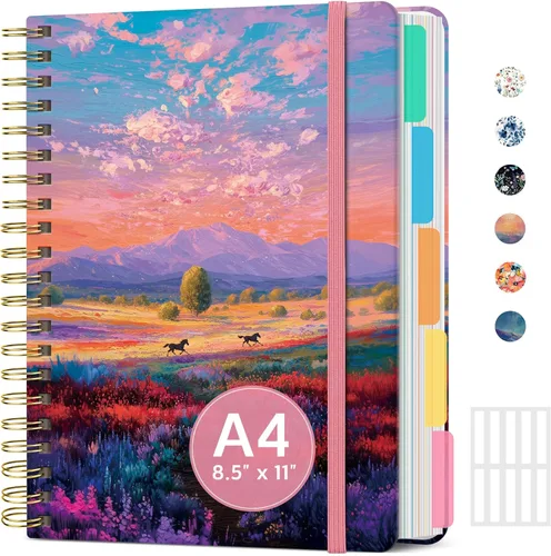 Miniatura 11 de Cuadernos grandes de espiral rayados para el trabajo con divisores y pestañas extraíbles, 8.5 x 11 pulgadas, bonito cuaderno de tapa dura de 5 A