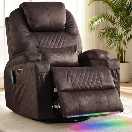 Miniatura 15 de Silla reclinable giratoria de doble motor para adultos con calor y masaje, mecedora eléctrica de pared para guardería, sala de estar con luces LED