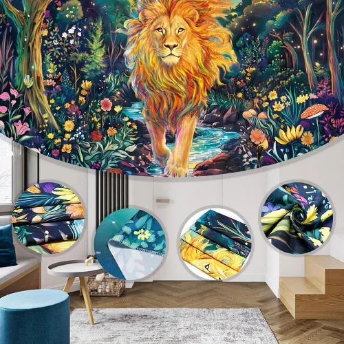 Miniatura 6 de Obsecolors Tapiz de pared de bosque reactivo a los rayos UV, diseño de león, galaxia, espacio, flores coloridas, tapices para colgar en la pared