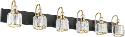 Miniatura 16 de Ralbay - Luces LED modernas de tocador para baño de 5 luces, luces de tocador de cristal sobre espejo, lámparas modernas de tocador para baño