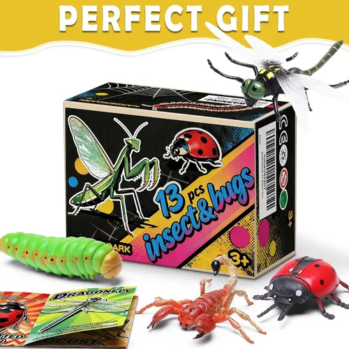 Miniatura 5 de 13 juguetes realistas de insectos con folleto educativo y caja de regalo, insectos falsos para niños, insectos de plástico para Halloween
