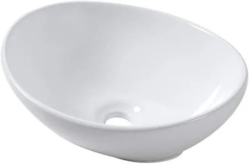 Miniatura 10 de Lordear Fregadero ovalado de 16 x 13 pulgadas, fregadero de baño con forma de huevo moderna sobre mostrador, lavabo de cerámica de porcelana blanca