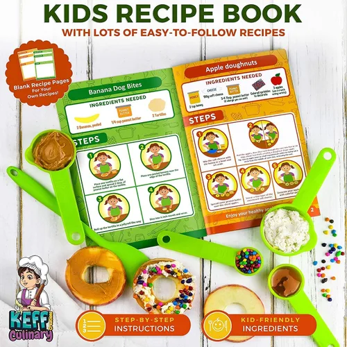 Miniatura 5 de KEFF Juego de cocina para niños para cocinar y hornear con libro de recetas, juego de cuchillos para niños para cocinar realmente, herramientas