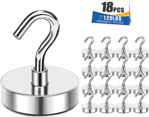 Miniatura 11 de MIKEDE Ganchos Magnéticos, 30 Libras+ Imanes de Tierra Negros de Servicio Pesado con Gancho para Refrigerador, Ganchos Magnéticos de Crucero