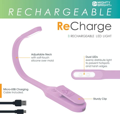 Miniatura 2 de Mighty Bright La Original Recarga con Clip - Luz de Libro Recargable USB - Lámpara de Lectura LED Cálida - Flexible, Regulable, Dura Hasta 60 Horas