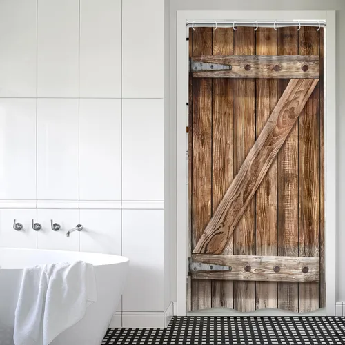 Miniatura 3 de Cortina de ducha rústica para puerta de granero, juego de baño de 36 pulgadas de ancho x 71 pulgadas de alto, tablero de madera estrecho, tablón