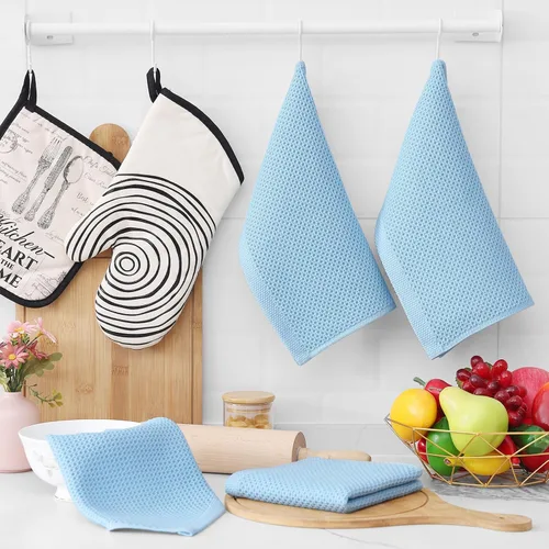 Miniatura 201 de Homaxy Trapos de cocina de 100% algodón, tejido de punto gofre, ultrasuaves, absorbentes y de secado rápido, 12 x 12 pulgadas, paquete de 6, blanco