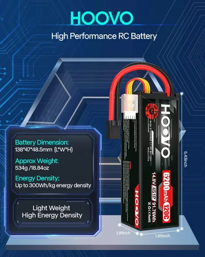 Miniatura 3 de HOOVO 4S Lipo Battery 14.8V 6200mAh 120C - Batería de coche RC con enchufe TR compatible con escala 1/8 y 1/10 RC Car RC Buggy Truck Slash 4X4
