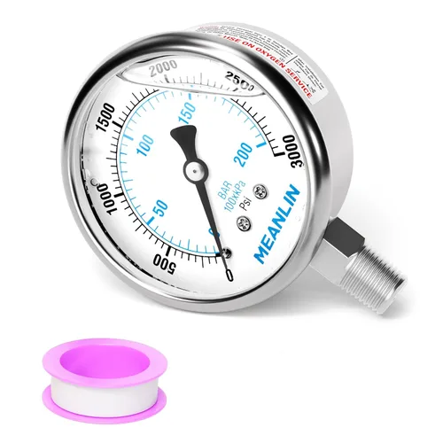 Miniatura 9 de MEANLIN MEASURE Medidor de presión de acero inoxidable relleno de líquido de 0 ~ 100 psi con junta de acero inoxidable 316, esfera de cara NPT