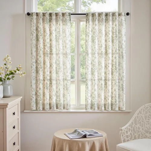 Miniatura 28 de Jinchan Cortinas de Mezcla de Lino con Estampado Floral para Sala de Estar, 84 Pulgadas de Largo, Cortinas con Bolsillo para Varilla y Tab Trasera