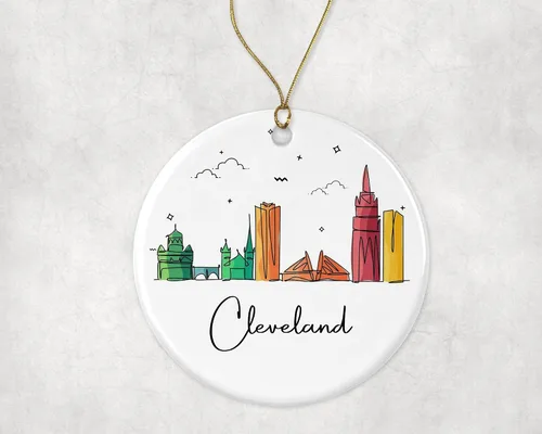 Miniatura 3 de Adorno de Cleveland, adorno de Navidad de monumentos de Navidad, colorido gráfico de horizonte de ciudad, nuevos regalos para Navidad impresos