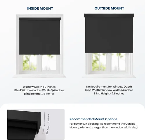 Miniatura 7 de Persianas enrollables 100 % opacas, sin cordón, para ventanas de interiores, parada libre, tela aislante térmica, protección UV, persianas opacas