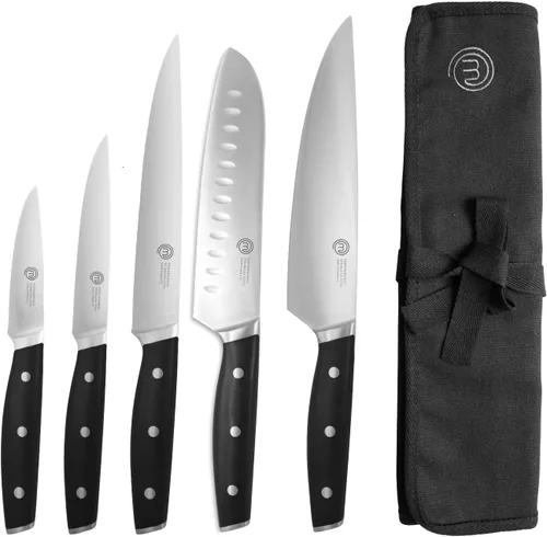 MasterChef - Juego de cuchillos de chef con bolsa, juego de rollo de cuchillos con 5 cuchillos de cocina de calidad profesional para cocina precisa