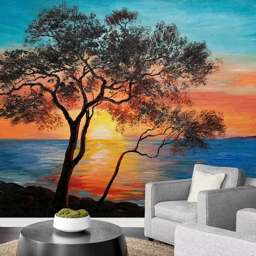 Miniatura 7 de wall26 Adhesivo mural removible para pared, isla tropical púrpura, playa, naturaleza, desierto, fotografía, realismo, paisaje rústico, decorativo