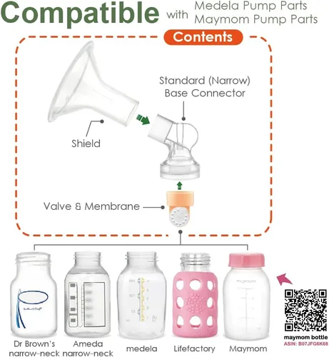 Miniatura 5 de Maymom Pump Parts - 2 protectores de pecho desmontables (0.669 in) con membrana de válvula y conector Maymom compatible con piezas de extractor