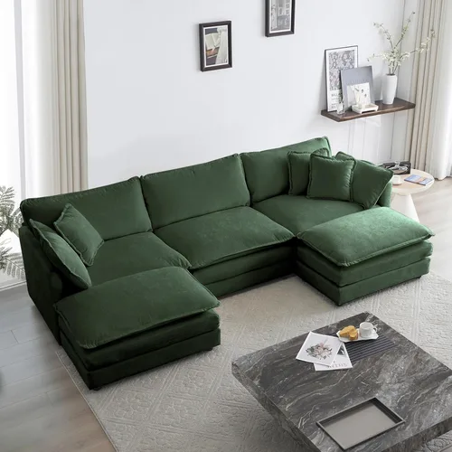 Miniatura 21 de KIVENJAJA - Sofá modular en forma de U extragrande tipo nube, chenilla moderna de 4 plazas con asiento profundo para sala de estar y oficina, con 2