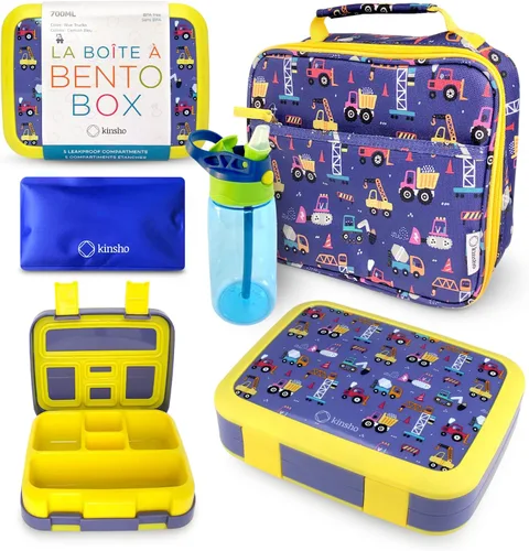Miniatura 23 de Lonchera Bento con bolsa aislada, juego de botella de agua para niños pequeños, 5 secciones de porciones, bandeja extraíble sin BPA, almuerzos