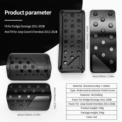 Miniatura 2 de Funda de pedal de aleación de aluminio para Jeep Grand Cherokee 2011-2024 2025 Dodge Durango 2011-2024 2025 Sin perforación Fundas de pedal de freno