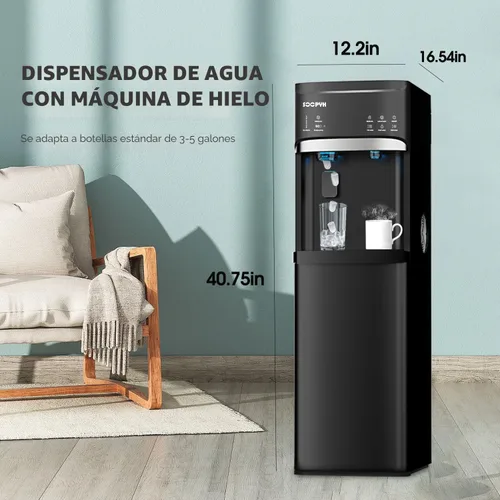 Miniatura 6 de Dispensador de enfriador de agua 4 en 1 de agua caliente/frío/habitación con máquina de hielo, carga inferior, capacidad diaria de 22 libras