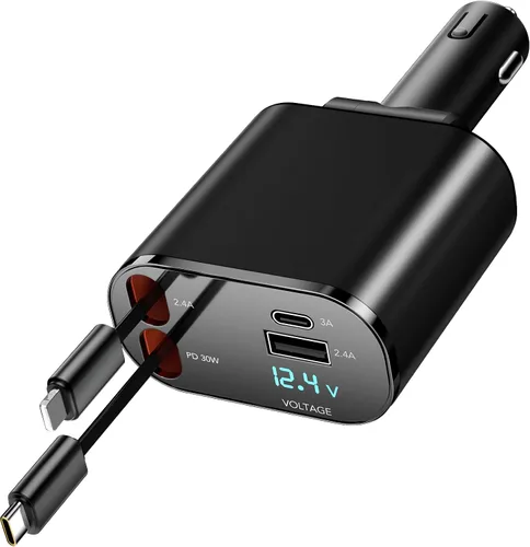 Miniatura 7 de Cargador de coche de carga rápida de 60W para iPhone, cargador de teléfono retráctil 4 en 1, artículos de viaje esenciales, regalos para mujeres