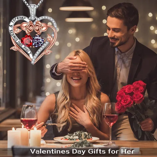 Miniatura 2 de Iefil Collar de piedra natal de corazón rosa, regalos para mujeres, mamá, abuela, joyería de piedra natal natural o creada, para el día de la madre