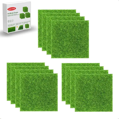 Miniatura 12 de 4 piezas de césped falso de 6 x 6 pulgadas para manualidades, césped artificial para proyectos de adorno en miniatura, césped modelo para bricolaje