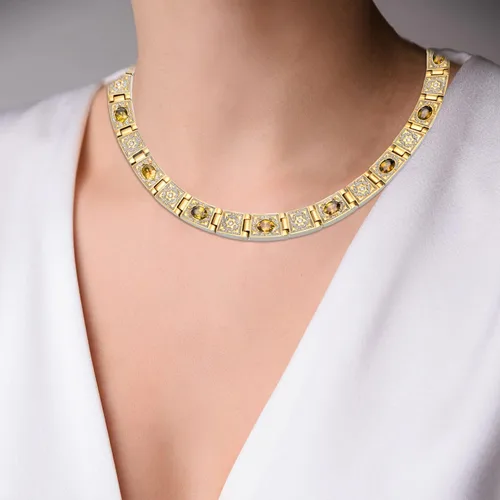 Miniatura 7 de Collar de titanio grueso de cristal amarillo Collar magnético Collar de cadena con imán (21 pulgadas)