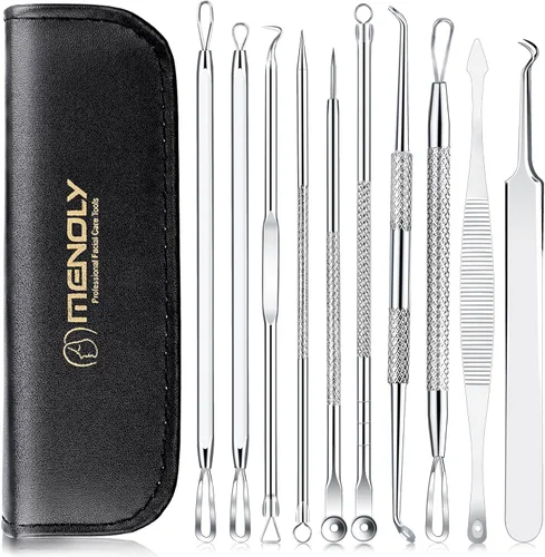MENOLY Kit de herramientas para reventar espinillas, 10 piezas, herramienta para eliminar espinillas, para acné, espinillas, comedones, acné, nariz