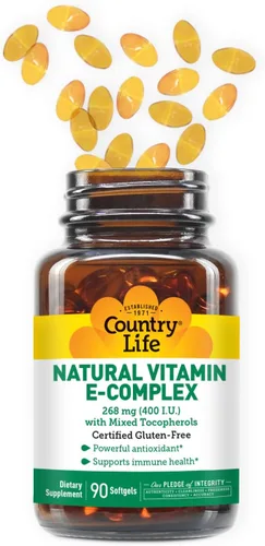 Miniatura 3 de Country Life Vitamina E Complejo 400 UI – Tocoferoles mixtos naturales – Antioxidante y apoyo inmunológico – Promueve la salud de la piel y combate