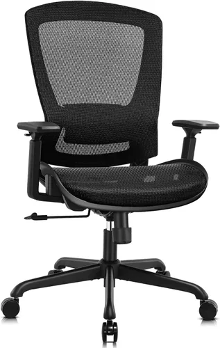 ELABEST Silla de oficina de malla, silla de escritorio ergonómica para computadora, silla de tarea resistente - Soporte lumbar y reposabrazos Negro