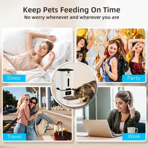Miniatura 4 de TYM Comedero automático para gatos, dispensador de comida para gatos WiFi de 7 litros con control inteligente de aplicación, alimentador automático
