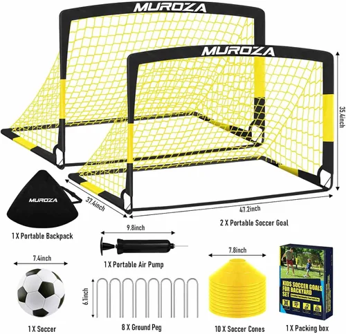 Miniatura 2 de Portería de fútbol, juego de porterías de fútbol para niños para patio trasero, paquete de 2 redes de fútbol portátiles desplegables con pelota