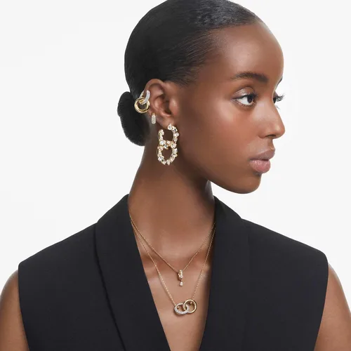 Miniatura 6 de Aretes de aro Swarovski Dextera, pavé, blanco, acabado en tono dorado
