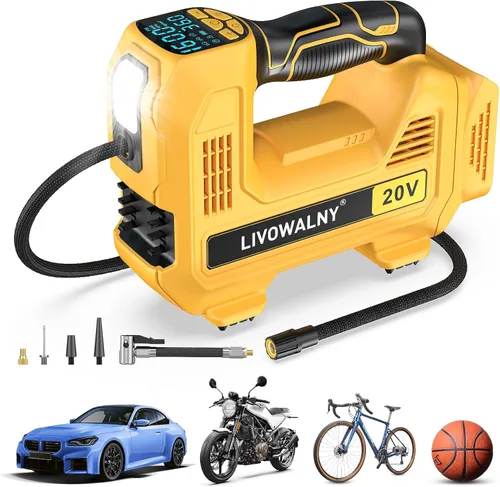 Inflador de neumáticos inalámbrico, compresor de aire portátil, bomba de aire de neumáticos compatible con batería Dewalt de 20 V, bomba automática