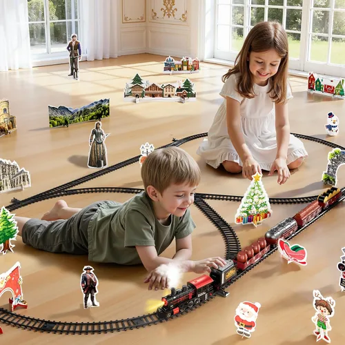 Miniatura 3 de NIPLOOOW Juego de tren para niños pequeños de 3 a 5 años, juguete de tren de aleación eléctrica con sonido realista, luces y humo para debajo