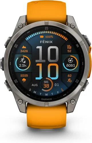 Miniatura 2 de Garmin Fenix 8 47MM AMOLED Zafiro Premium Multisport GPS Smartwatch de Titanio con Banda de Silicona Spark Orange/Grafito, Linterna LED Integrada