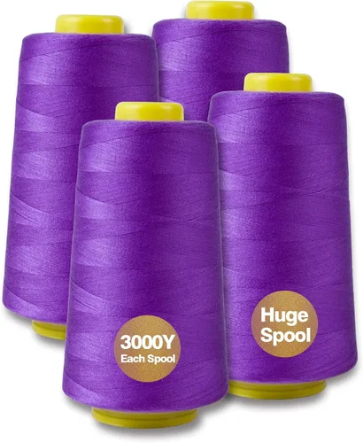 Miniatura 14 de Hilo de serger jaspeado, hilo multiusos para costura, poliéster, 4 conos de 3000 yardas cada carrete para máquina de coser 4 Arco iris