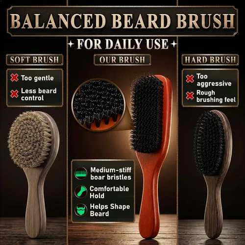 Miniatura 6 de Cepillo de barba para hombre con mango – Cepillo de barba de cerdas de jabalí suave para hombres, diseño de madera de 9 pulgadas para barbas