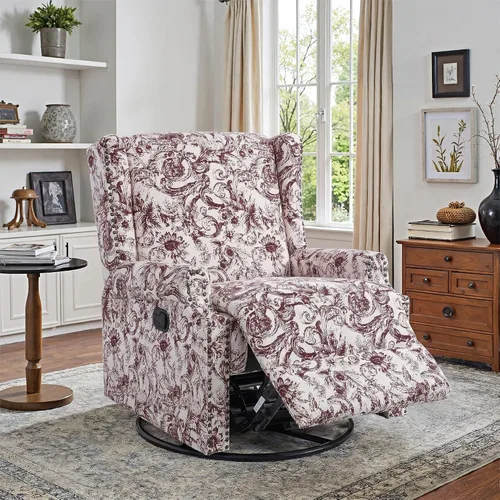 Miniatura 40 de Silla decorativa floral con respaldo alto, sillón tapizado con patas de madera maciza, cómodo sofá individual de lectura con respaldo alado