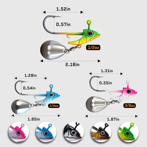 Miniatura 3 de Underspin Jig Heads Ganchos – 1/4 oz, 3/8 onzas, 1/2 oz Swimbait Jig Head con hoja giratoria para pesca de agua salada y agua dulce, 5